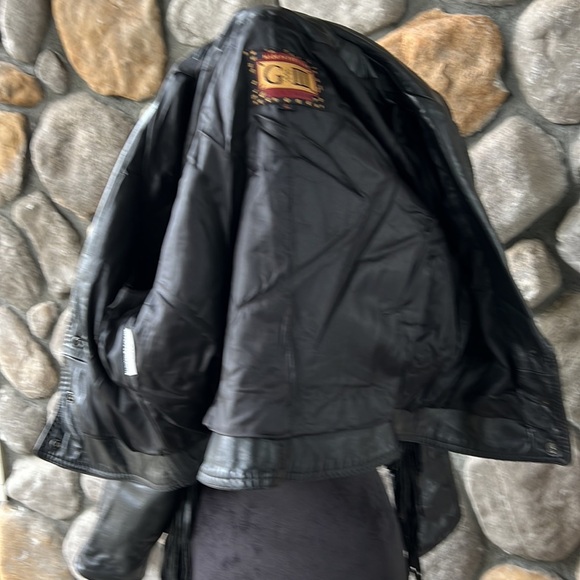 GIII Black Leather Fringe Moto Jacket Size‎ Large - Picture 9 of 16